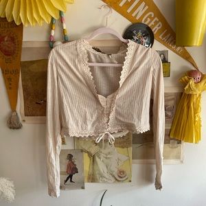 Cropped Free People Button-Up Lace Blouse